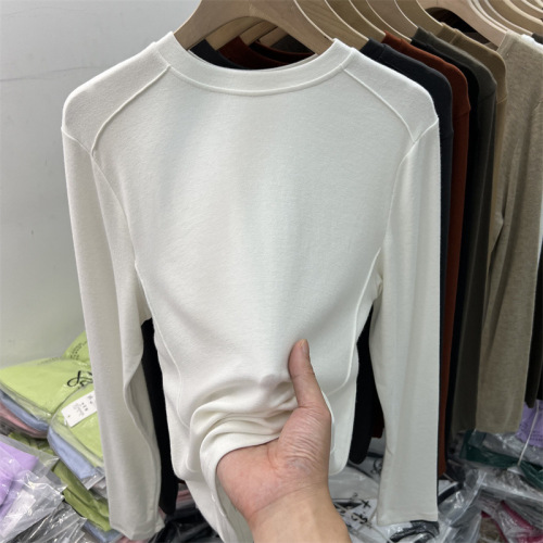 Double-sided velvet bottoming shirt for women with long-sleeved T-shirt for women, fashionable and warm student solid color top