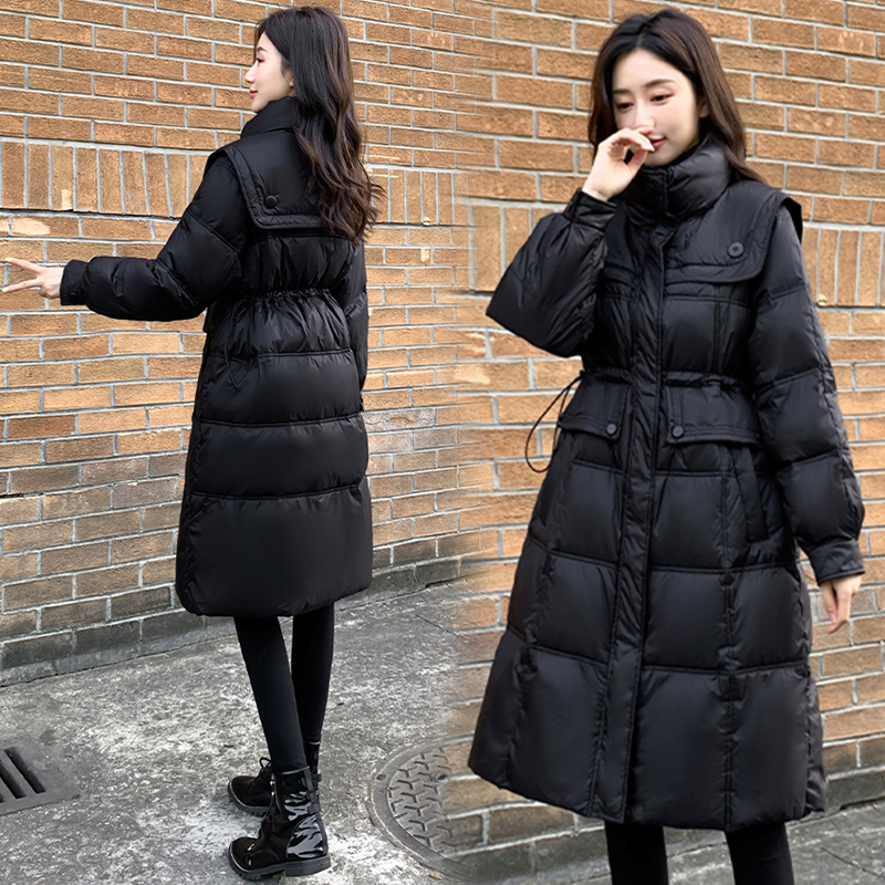 New winter down jacket for women mid-length slim waist navy cotton clothespin cotton thickened jacket