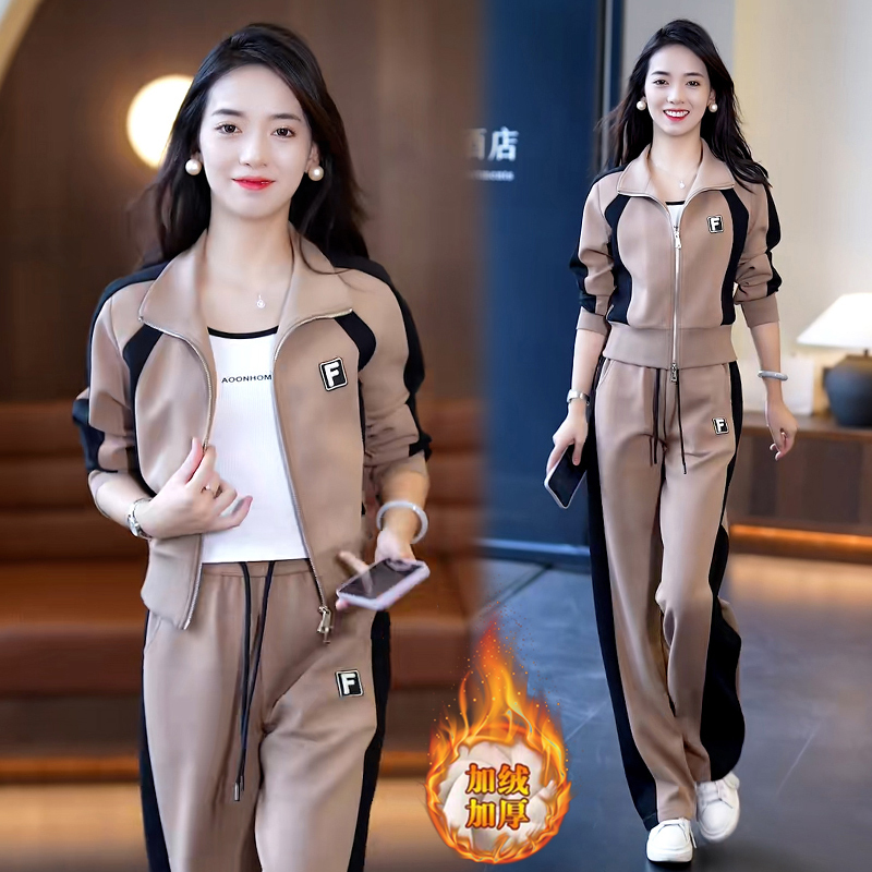 Official photo: High cotton content sportswear suit, new winter style, velvet and thickened short jacket, straight pants, two-piece set