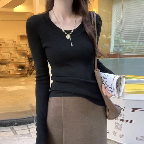 Real photos of Korean style slim-fitting knitted bottoming shirts for women, 2024 new style, gentle inner tops