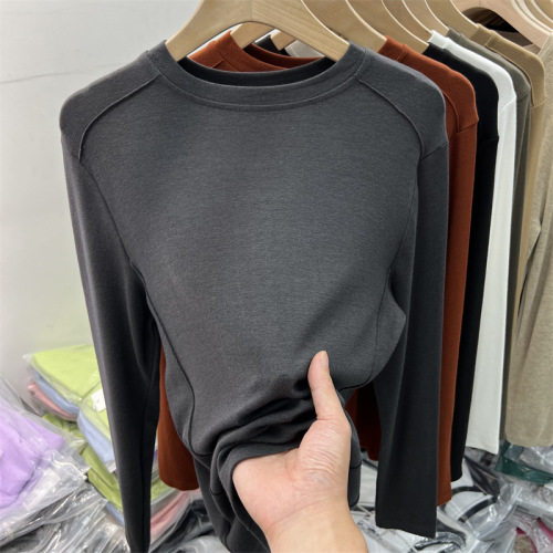 Double-sided velvet bottoming shirt for women with long-sleeved T-shirt for women, fashionable and warm student solid color top