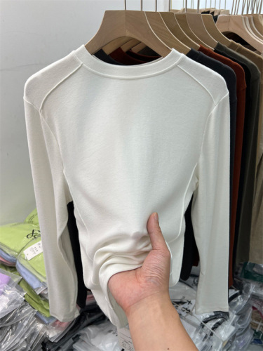 Double-sided velvet bottoming shirt for women with long-sleeved T-shirt for women, fashionable and warm student solid color top