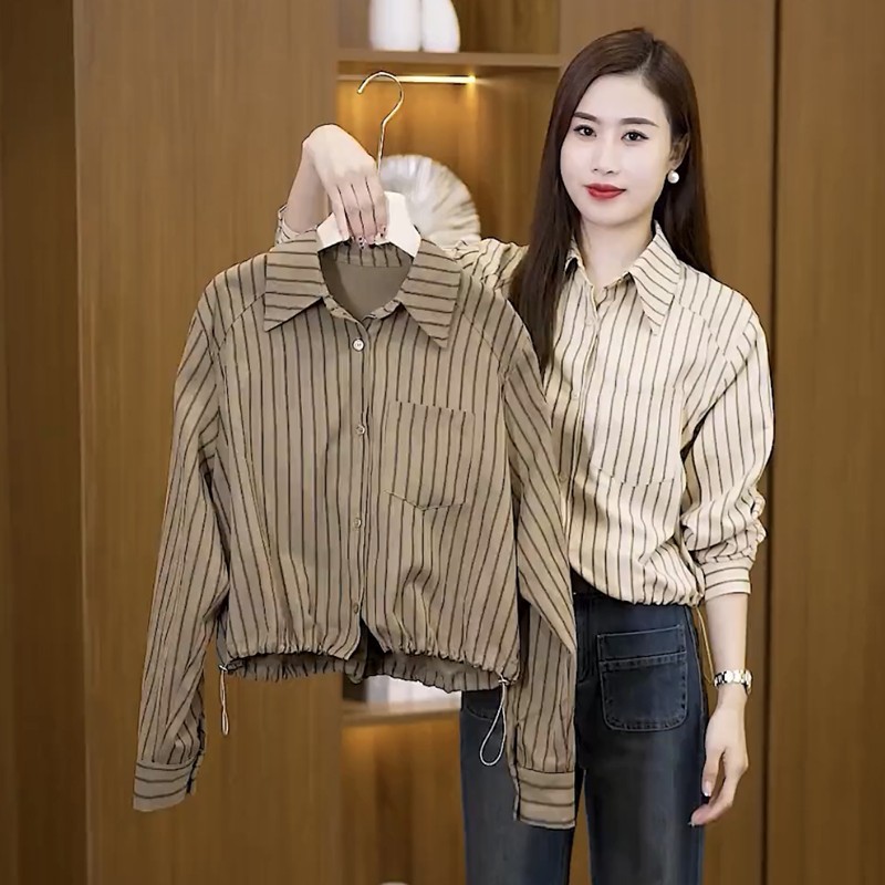 Official photo, long-sleeved T-shirt for women, new spring wear, fashionable shirt, high-end waist-cinching short style top