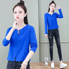 Official picture Klein blue T-shirt women's thin long-sleeved new spring and autumn short top trendy ins