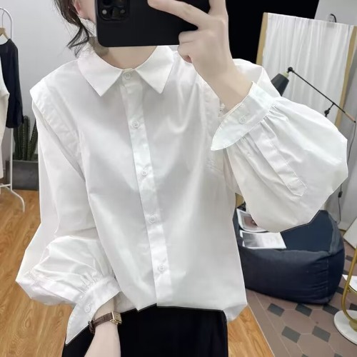 Long-sleeved shirts for women, spring and autumn new Korean fashion lantern sleeves, loose age-reducing tops, bottoming shirts