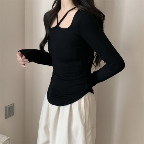 Milk silk design niche short T-shirt women's long-sleeved bottoming shirt slim fit trendy top