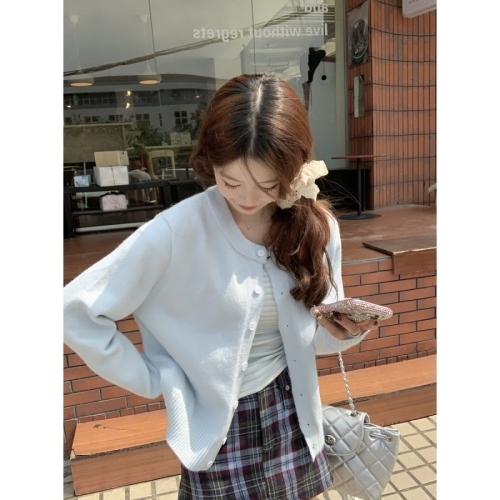 Photo-shoot Korean-style versatile single-button cardigan butterfly embroidery arctic wool knit jacket top