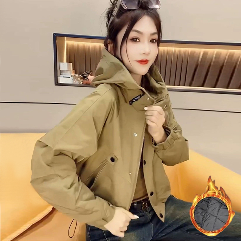 Autumn and winter new short jacket plus velvet thickened burst jacket, small foreign gas jacket women's clothing