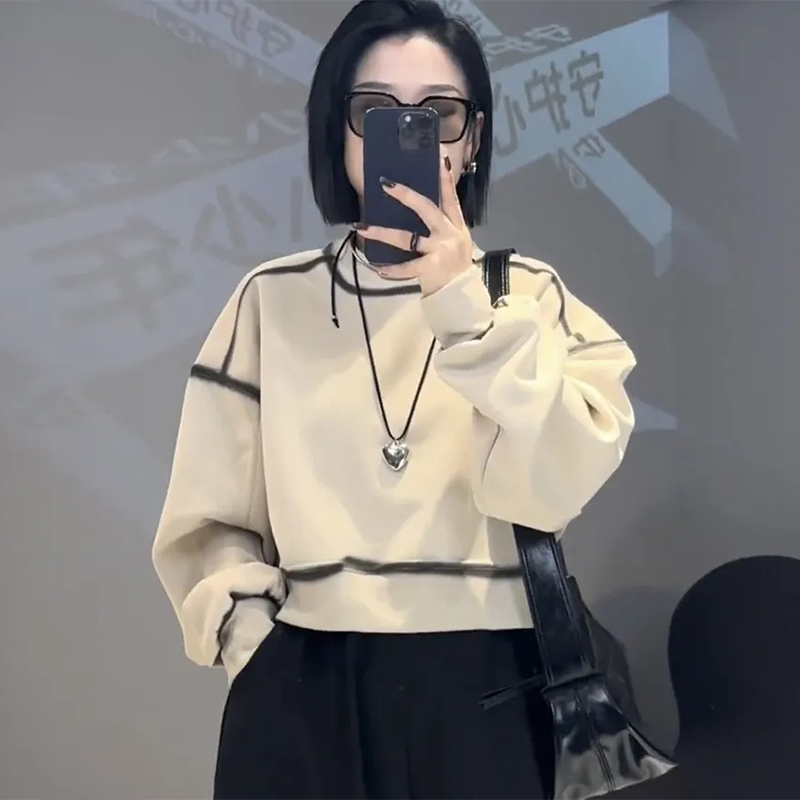 Official picture sweatshirt short petite top spring and autumn new popular round neck hooded women's fashionable clothing
