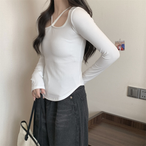 Milk silk design niche short T-shirt women's long-sleeved bottoming shirt slim fit trendy top