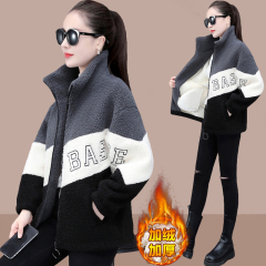 Lamb wool thickened coat for women autumn and winter new Korean style loose velvet sweatshirt for women casual large size top