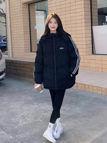 Black high-end down jacket for women petite short winter 2024 new Korean style loose street white duck down jacket