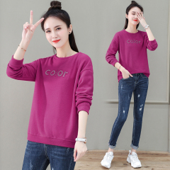 Round neck sweatshirt for women, spring and autumn thin style, new Korean version, loose, spring style, three-dimensional letter hot diamond top