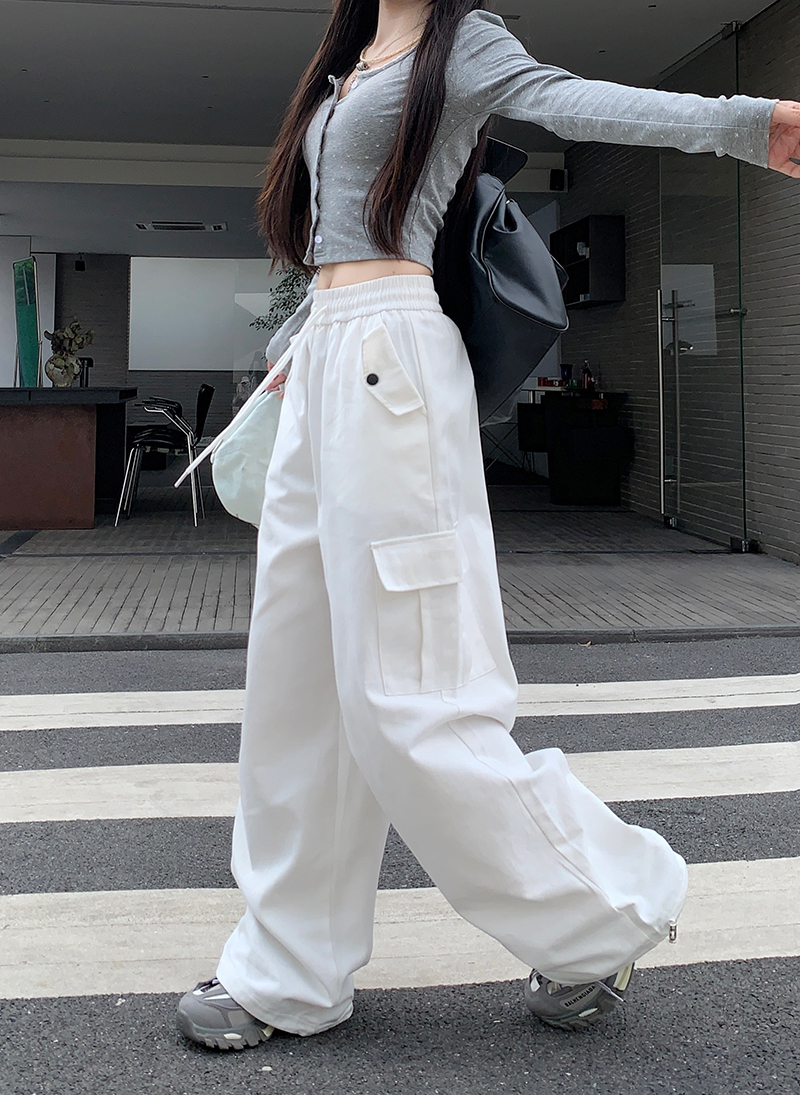Photographed American street style retro work pants, 2024 autumn high-waisted loose casual wide-leg straight-leg long pants