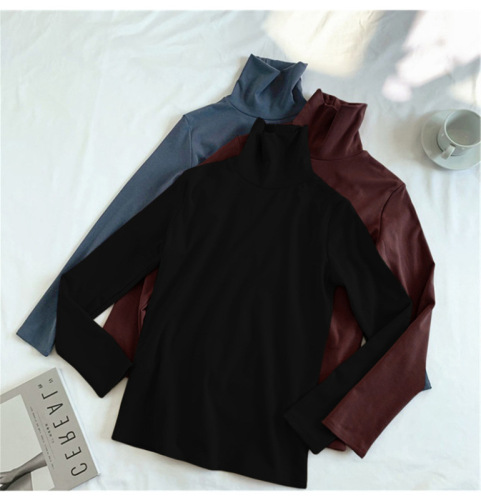 German velvet turtleneck bottoming shirt for women solid color autumn and winter fashionable and slim student long-sleeved T-shirt for women