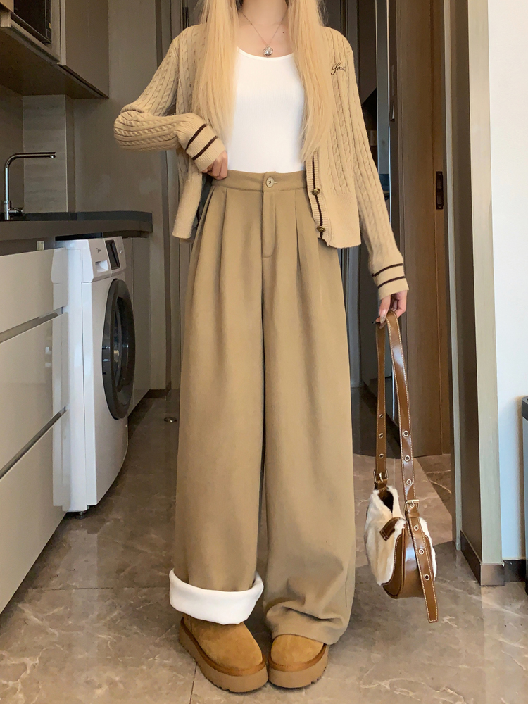 Women's Autumn and Winter Padded and Thick Loose and Slimming Wide Leg Corduroy Straight Leg Ground-Long Pants
