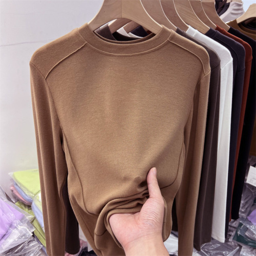 Double-sided velvet bottoming shirt for women with long-sleeved T-shirt for women, fashionable and warm student solid color top