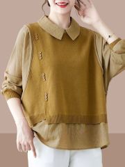 Mom's dress, western style and noble bottoming shirt, middle-aged women's fake two-piece top, new autumn clothing, fashionable and age-reducing