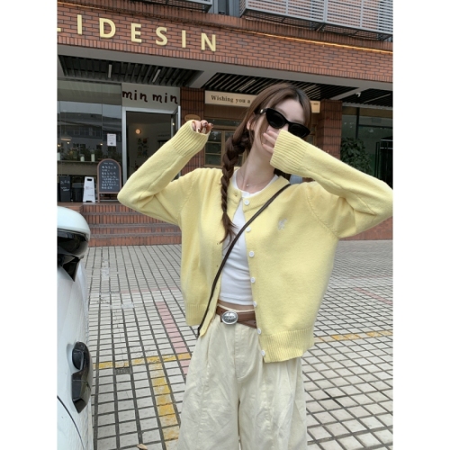 Photo-shoot Korean-style versatile single-button cardigan butterfly embroidery arctic wool knit jacket top