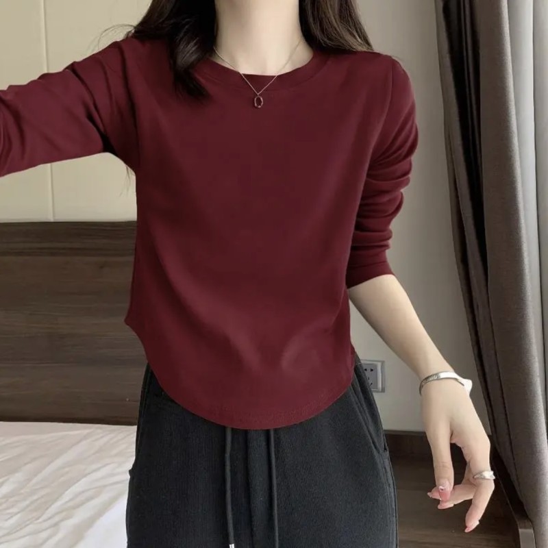 Spring and Autumn new style women's long-sleeved T-shirt bottoming shirt tops hot style women's short style petite