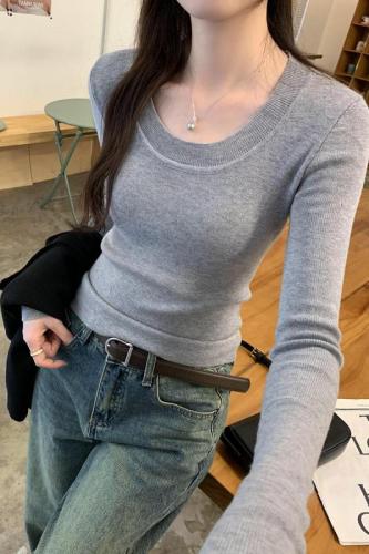 Real photos of Korean style slim-fitting knitted bottoming shirts for women, 2024 new style, gentle inner tops
