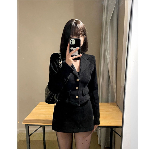 Set of 2 winter new padded cheongsam-style short coats and skirts, 400g thickening, featuring faux fur trim