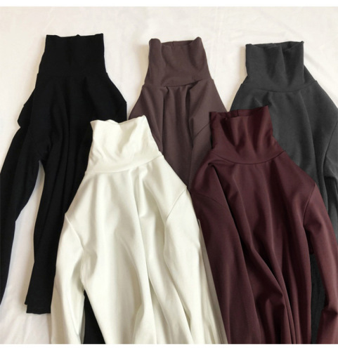 German velvet turtleneck bottoming shirt for women solid color autumn and winter fashionable and slim student long-sleeved T-shirt for women