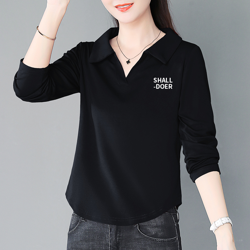 Spring and autumn new long-sleeved T-shirt lapel short tops for small people, stylish and age-reducing women's fashion