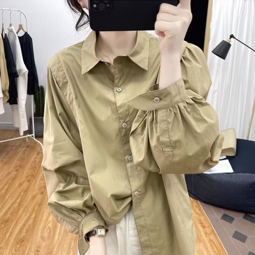 Long-sleeved shirts for women, spring and autumn new Korean fashion lantern sleeves, loose age-reducing tops, bottoming shirts