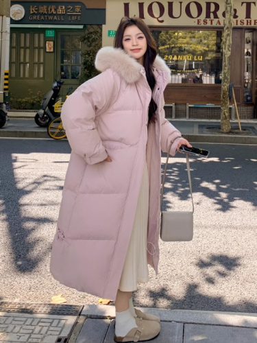 Long down jacket for women 2024 new winter fur collar over-the-knee thickened coat for women this year's popular winter clothing