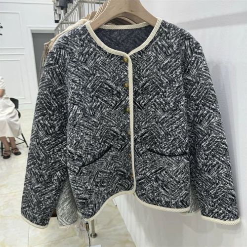 2024 Autumn and Winter New Korean Style Gradient Color Loose Small Fragrance Style Korean Velvet Short Coat Jacket for Women