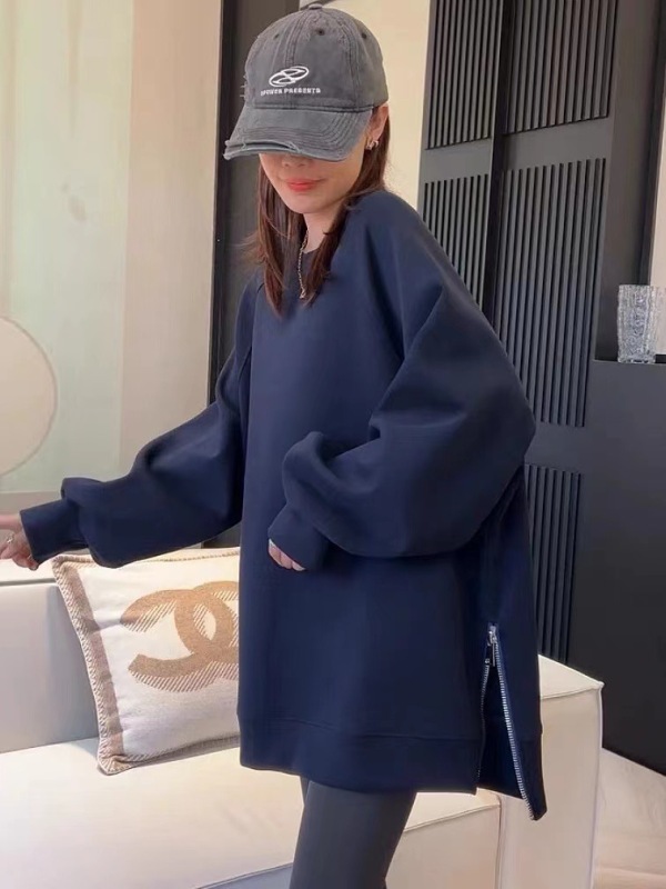 Autumn and winter design side zipper loose simple sweatshirt Korean style lazy style fashion versatile pullover top for women