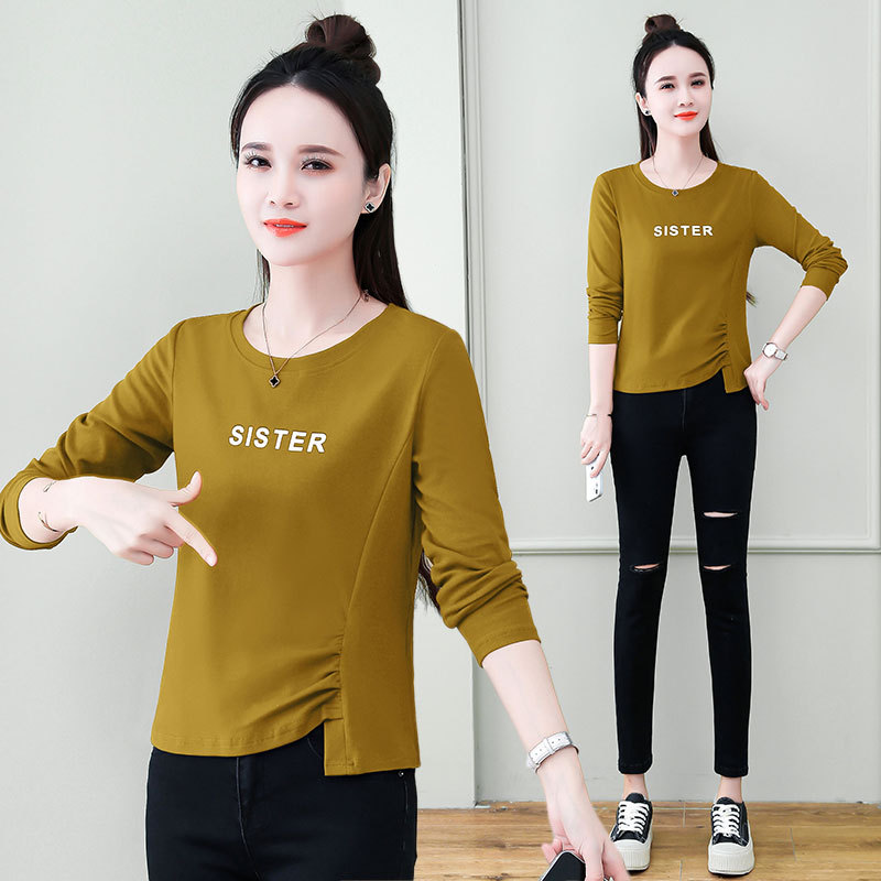 Spring and Autumn new style women's long-sleeved T-shirt, short style, irregular tops for small people, fashionable and age-reducing women's clothing, hot style