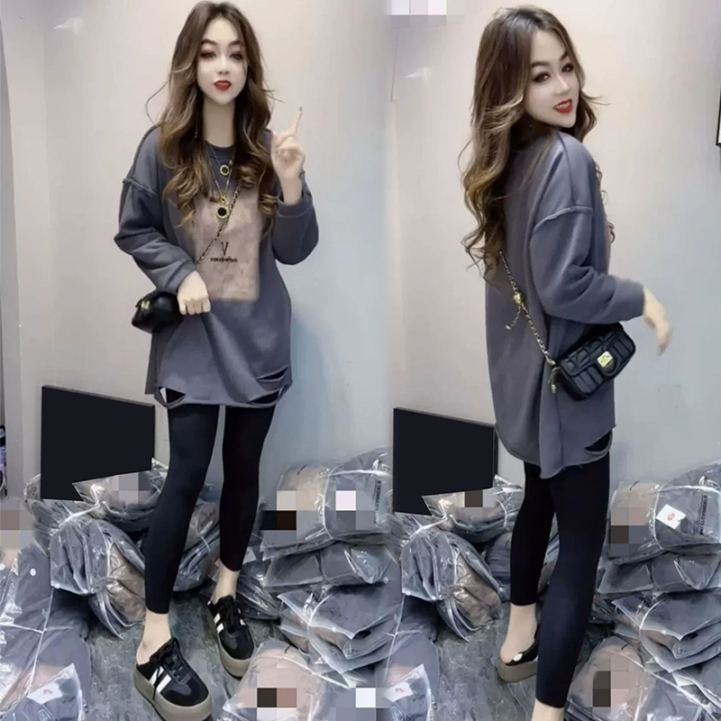 New spring and autumn women's long-sleeved T-shirts, mid-length tops, popular women's clothing, plus size women's clothing, fashionable