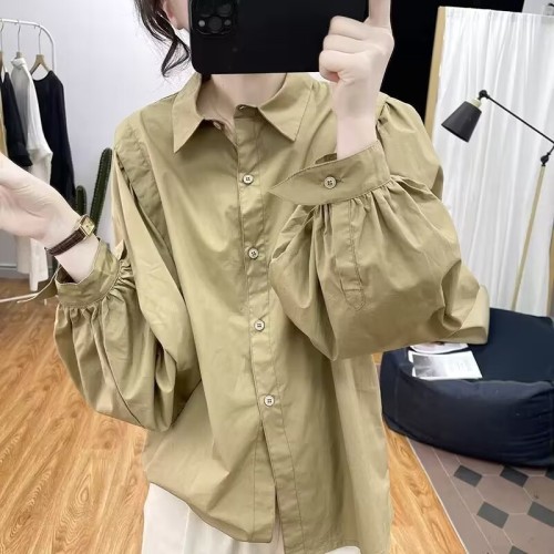 Long-sleeved shirts for women, spring and autumn new Korean fashion lantern sleeves, loose age-reducing tops, bottoming shirts