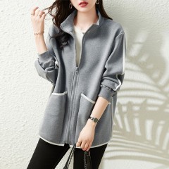 New spring style loose-fitting stand-up collar cardigan sweatshirt jacket high-end casual top for women