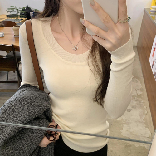 Real photos of Korean style slim-fitting knitted bottoming shirts for women, 2024 new style, gentle inner tops