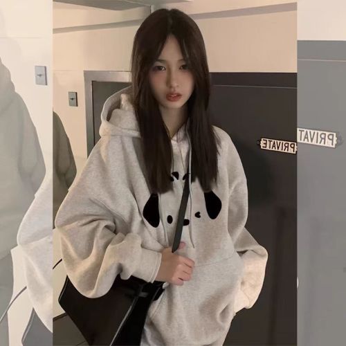 High-quality cotton blend CVC ribbed women's hoodie with hood and print, regular lined