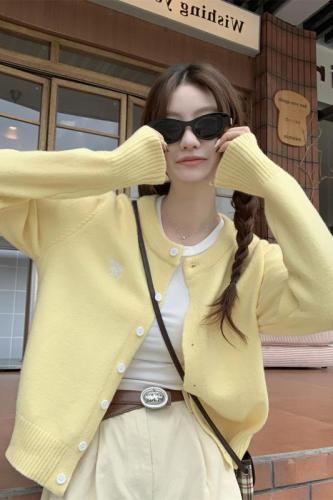 Photo-shoot Korean-style versatile single-button cardigan butterfly embroidery arctic wool knit jacket top