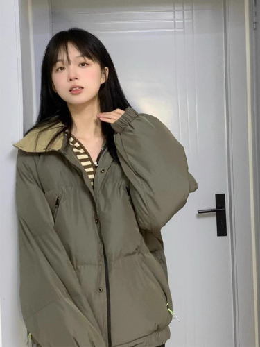 American simple cotton coat women's winter design niche thickened cotton coat loose and versatile bread coat cotton jacket trendy