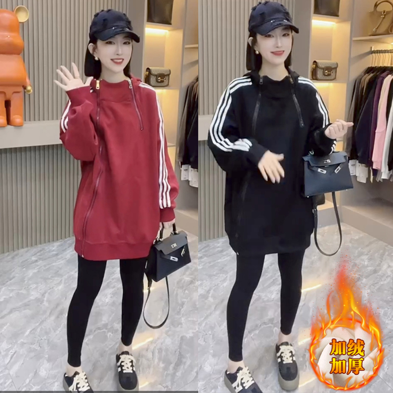 New autumn and winter women's sweatshirts, thickened and velvet, popular mid-length, this butt-covering top is large size