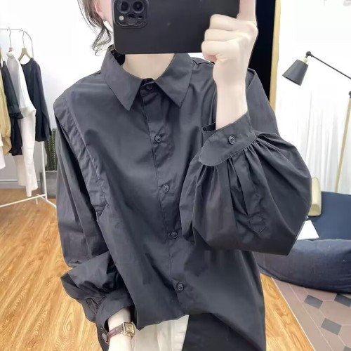 Long-sleeved shirts for women, spring and autumn new Korean fashion lantern sleeves, loose age-reducing tops, bottoming shirts