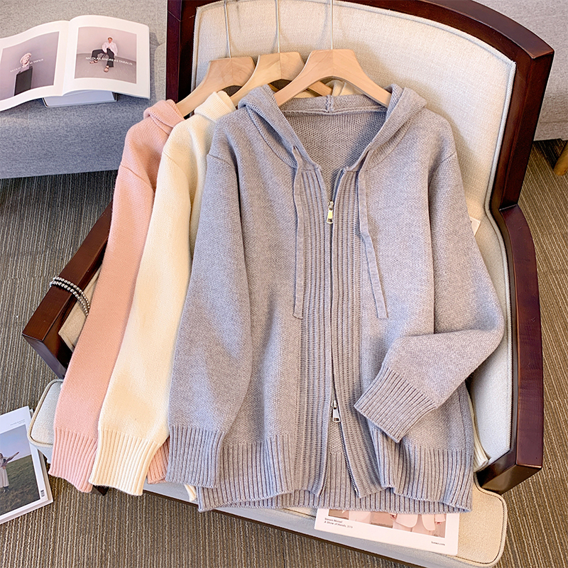 Photographed 2024 Autumn New Plus Size Women's Loose Fit MM Sloppy Style Double Zip Hooded Cardigan Outerwear