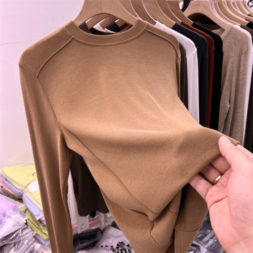 Double-sided velvet bottoming shirt for women with long-sleeved T-shirt for women, fashionable and warm student solid color top