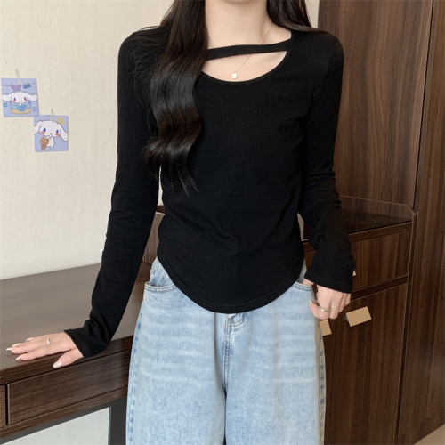 Milk silk autumn Korean solid color top slim sexy short bottoming shirt long sleeve T-shirt women ins trend