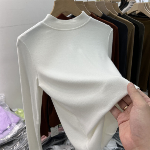 German velvet half turtleneck bottoming shirt for women, autumn and winter long-sleeved T-shirt for women, fashionable slim student top