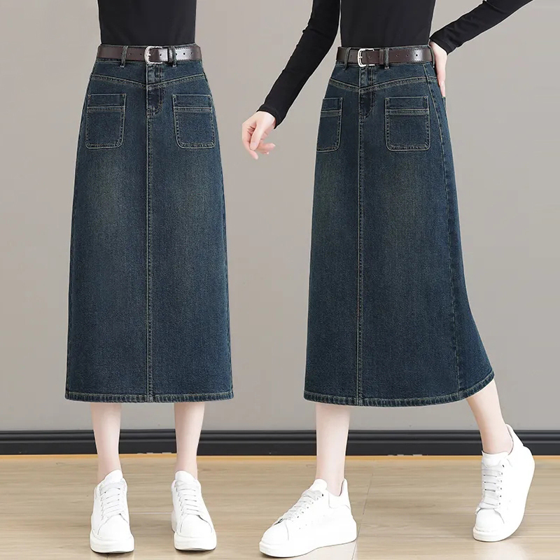 Official picture of women's denim skirt spring and autumn new hip-covering skirt long skirt a-line skirt women's high-waist popular style
