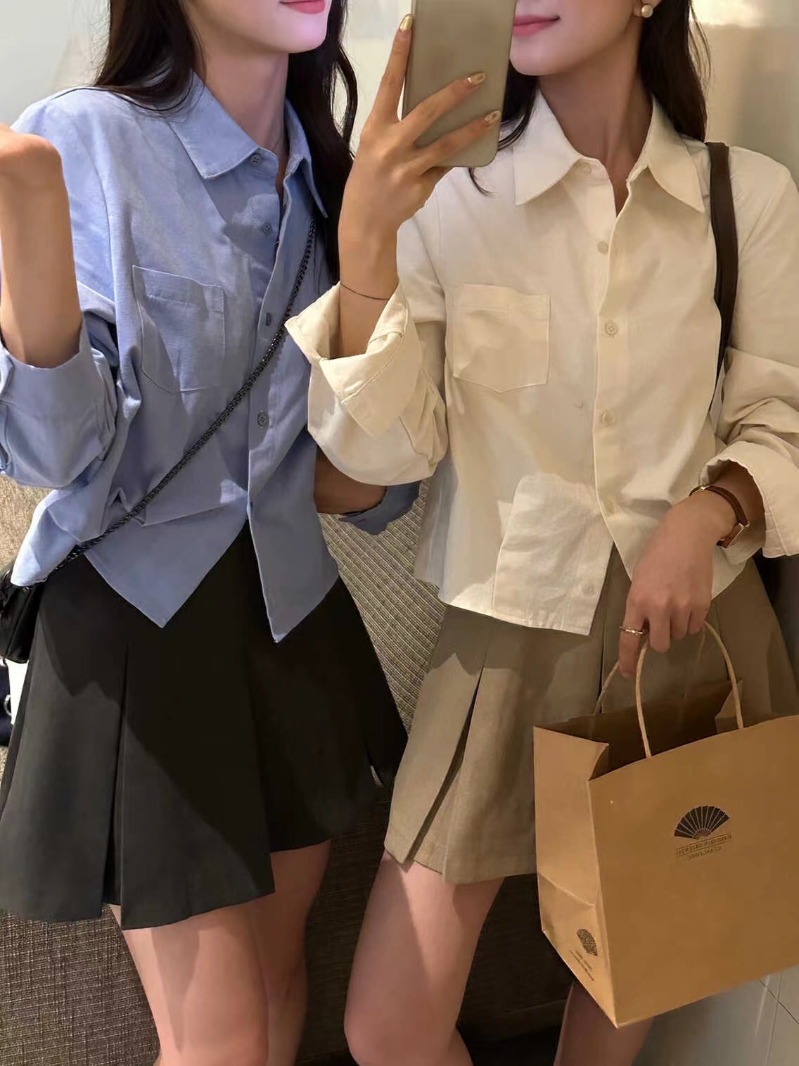 韓系百搭經典設計感磨毛材質厚款收腰短款顯瘦襯衫