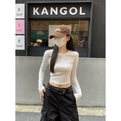 Actual shot of autumn and winter Korean style round neck slim basic versatile pure cotton long-sleeved inner T-shirt top for women