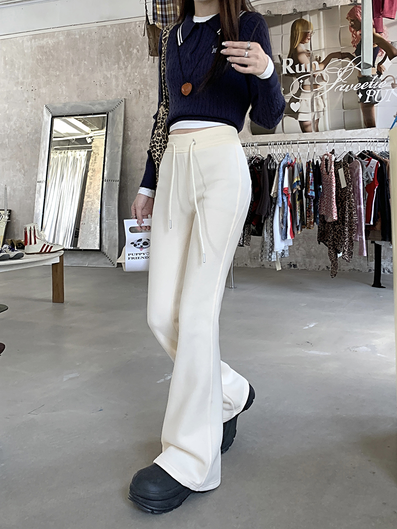 Shot Grey Bell-bottom Women's High-waisted Slimming Casual Fleece Pants with Micro-bell Bottoms Flowing Floor-length Hoof Pants